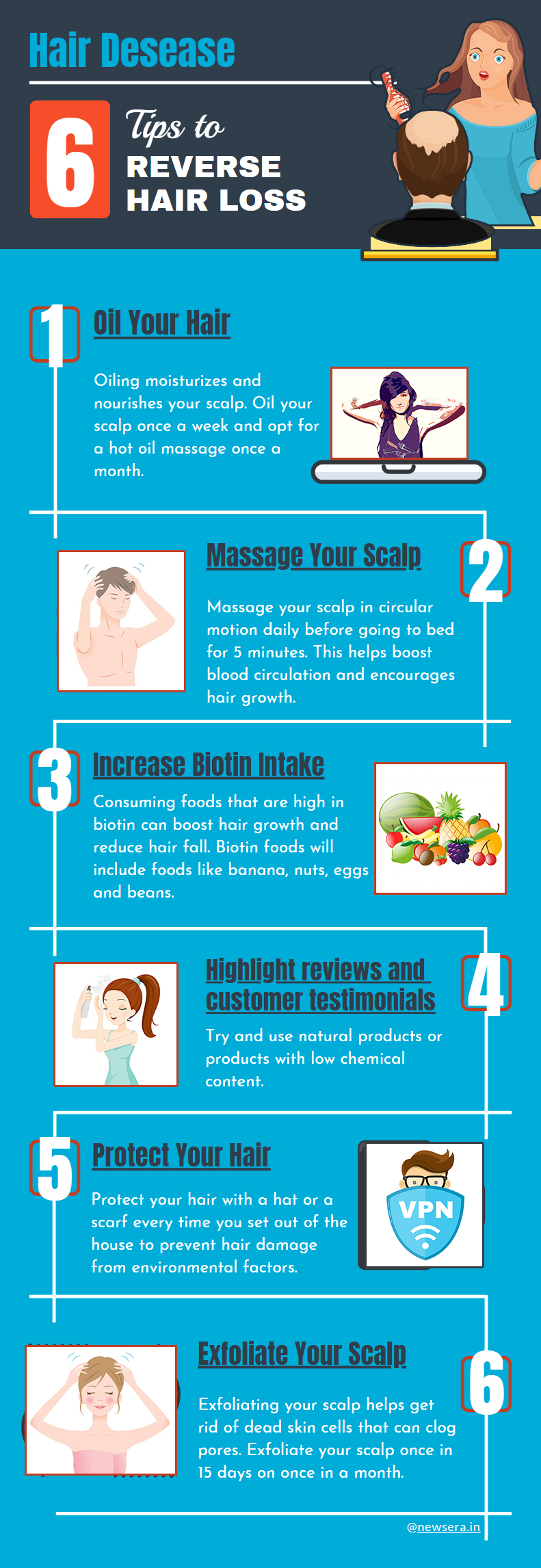 Fight hair loss naturally - Newsera - Info graphic and text
